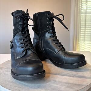 Taos Crave Black Women's Size 11 EU 43 Black Leather Side Zip Combat Moto Boots